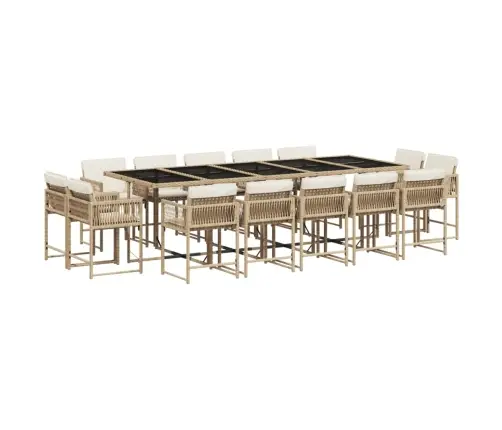 Sodo Komplektas Su Pagalvėlėmis, 15 Dalių, Smėlio, Poliratanas