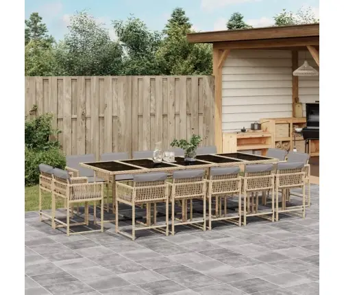 Sodo Komplektas Su Pagalvėlėmis, 15 Dalių, Smėlio, Poliratanas