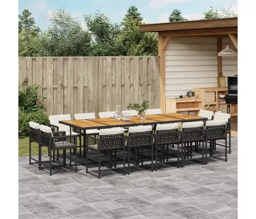 15-Daļīgs Dārza Mēbeļu Komplekts Ar Matračiem, Melns Pe Vidaxl