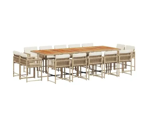 15-Daļīgs Dārza Mēbeļu Komplekts, Matrači, Bēša Pe Rotangpalma Vidaxl