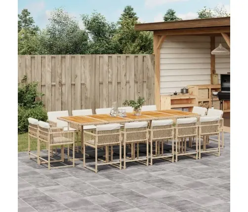 15-Daļīgs Dārza Mēbeļu Komplekts, Matrači, Bēša Pe Rotangpalma Vidaxl