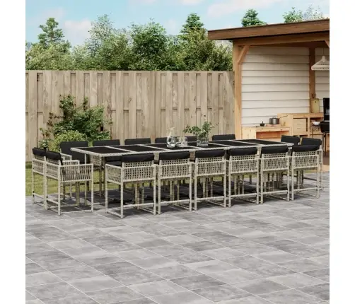 17-Daļīgs Dārza Mēbeļu Komplekts Ar Matračiem, Gaiši Pelēka Pe Vidaxl