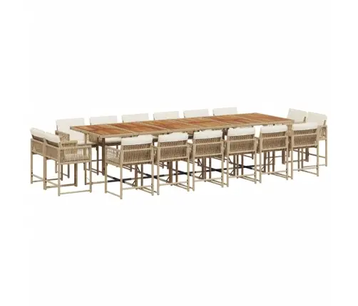 17-Osaline Aia Söögimööbli Komplekt Patjadega, Beež, Rotang