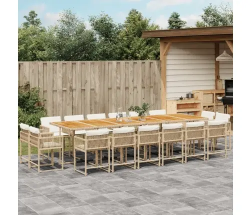 17-Osaline Aia Söögimööbli Komplekt Patjadega, Beež, Rotang