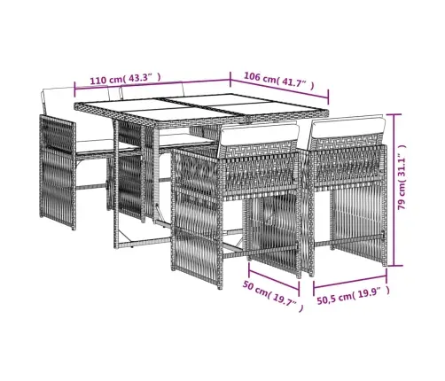 5-Daļīgs Dārza Mēbeļu Komplekts, Matrači, Melna Pe  Rotangpalma Vidaxl