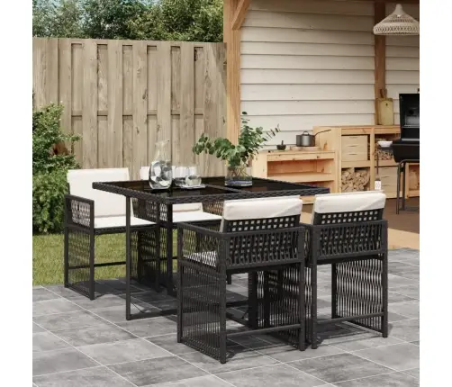 5-Daļīgs Dārza Mēbeļu Komplekts, Matrači, Melna Pe  Rotangpalma Vidaxl