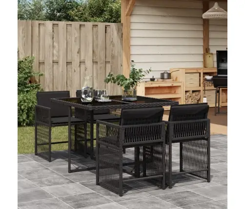 5-Daļīgs Dārza Mēbeļu Komplekts, Matrači, Melna Pe  Rotangpalma Vidaxl