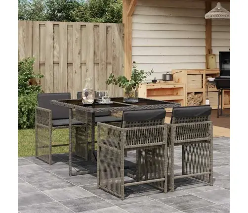 5-Daļīgs Dārza Mēbeļu Komplekts, Matrači, Pelēka Pe Rotangpalma Vidaxl