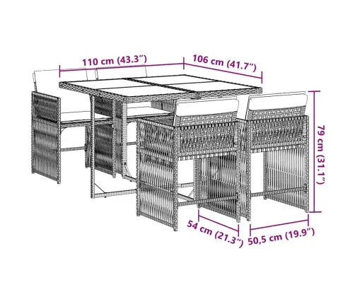 5-Daļīgs Dārza Mēbeļu Komplekts Ar Matračiem, Pe Rotangpalma Vidaxl