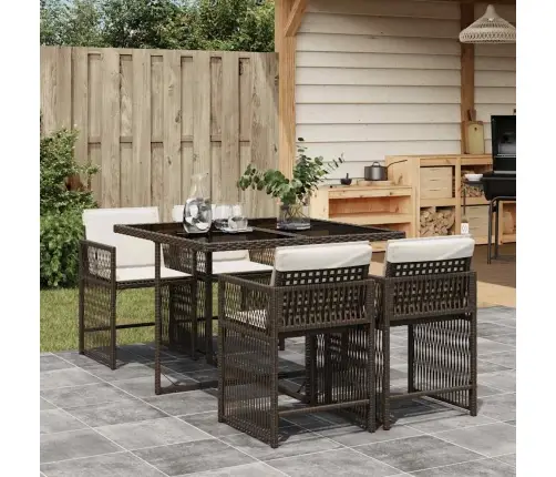 5-Osaline Aia Söögimööbli Komplekt Patjadega, Pruun, Polürotang