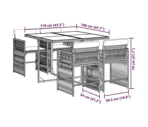 5-Osaline Aia Söögimööbli Komplekt Patjadega, Beežid Toonid