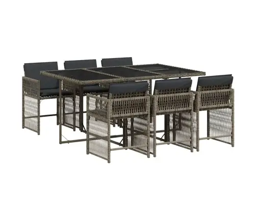 7-Daļīgs Dārza Mēbeļu Komplekts, Matrači, Pelēka Pe Rotangpalma Vidaxl