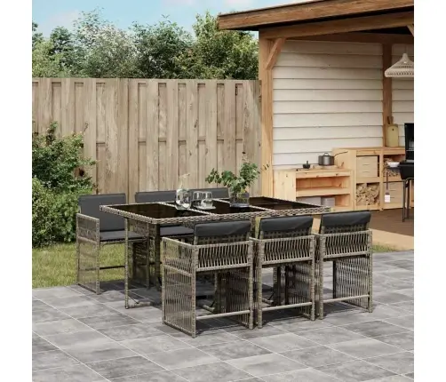 7-Daļīgs Dārza Mēbeļu Komplekts, Matrači, Pelēka Pe Rotangpalma Vidaxl