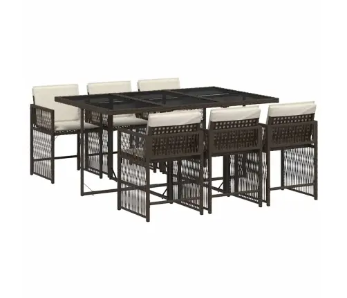 Sodo Komplektas Su Pagalvėlėmis, 7 Dalių, Rudas, Poliratanas