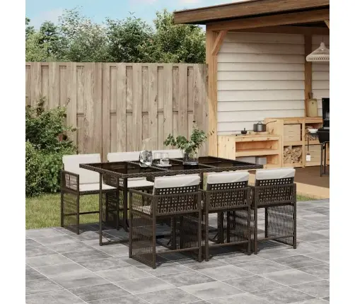 Sodo Komplektas Su Pagalvėlėmis, 7 Dalių, Rudas, Poliratanas