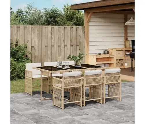 7-Daļīgs Dārza Mēbeļu Komplekts, Matrači, Bēša Pe Rotangpalma Vidaxl