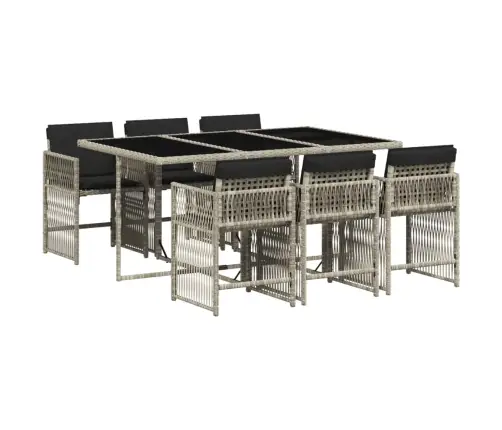 7-Osaline Aiamööbli Komplekt Patjadega, Helehall, Polürotang