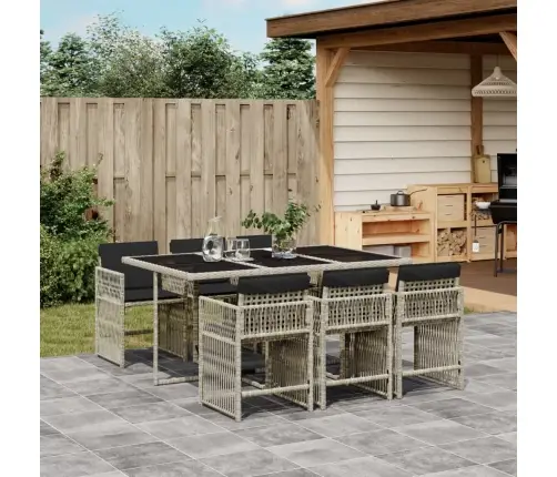 7-Osaline Aiamööbli Komplekt Patjadega, Helehall, Polürotang