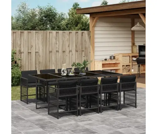 Sodo Komplektas Su Pagalvėlėmis, 9 Dalių, Juodas, Poliratanas