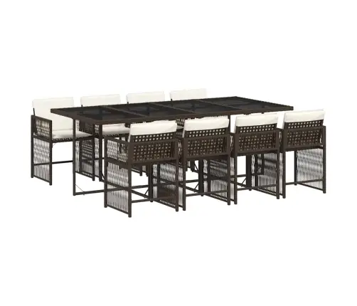 9-Daļīgs Dārza Mēbeļu Komplekts, Matrači, Brūna Pe Rotangpalma Vidaxl