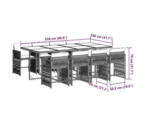9-Daļīgs Dārza Mēbeļu Komplekts, Matrači, Brūna Pe Rotangpalma Vidaxl