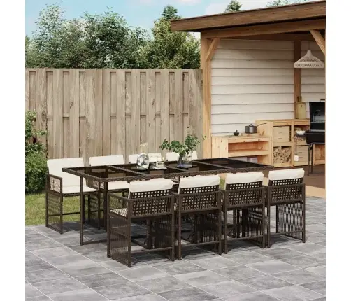 9-Daļīgs Dārza Mēbeļu Komplekts, Matrači, Brūna Pe Rotangpalma Vidaxl