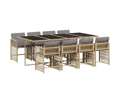 Sodo Komplektas Su Pagalvėlėmis, 9 Dalių, Smėlio, Poliratanas