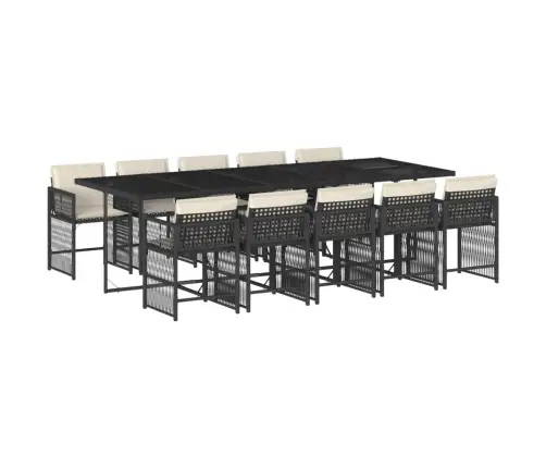 11-Daļīgs Dārza Mēbeļu Komplekts, Matrači, Melna Pe Rotangpalma Vidaxl