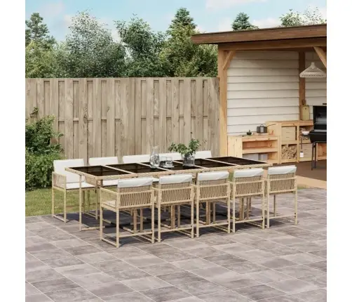 Sodo Komplektas Su Pagalvėlėmis, 11 Dalių, Smėlio, Poliratanas