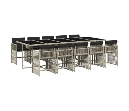 11-Daļīgs Dārza Mēbeļu Komplekts Ar Matračiem, Gaiši Pelēka Pe Vidaxl