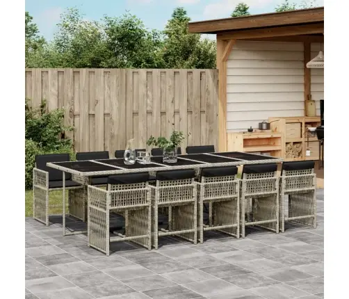 11-Daļīgs Dārza Mēbeļu Komplekts Ar Matračiem, Gaiši Pelēka Pe Vidaxl