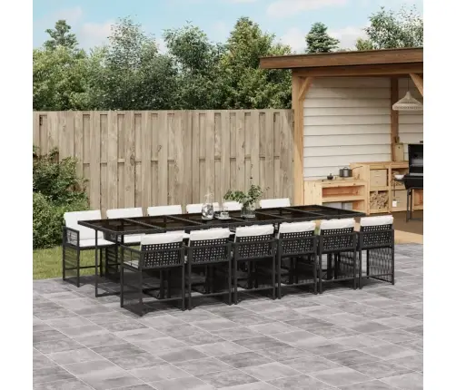 13-Daļīgs Dārza Mēbeļu Komplekts Ar Matračiem, Melns Pe Vidaxl