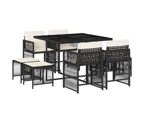 9-Daļīgs Dārza Mēbeļu Komplekts, Matrači, Melns, Pe Rotangpalma Vidaxl