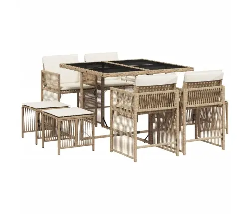 9-Daļīgs Virtuves Mēbeļu Komplekts Ar Matračiem, Pe Rotangpalma Vidaxl