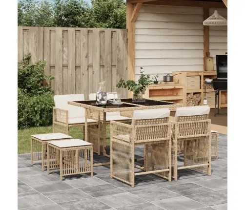 9-Daļīgs Virtuves Mēbeļu Komplekts Ar Matračiem, Pe Rotangpalma Vidaxl