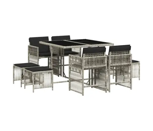 9-Osaline Aiamööbli Komplekt Patjadega, Helehall, Polürotang