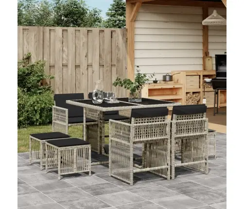 9-Osaline Aiamööbli Komplekt Patjadega, Helehall, Polürotang