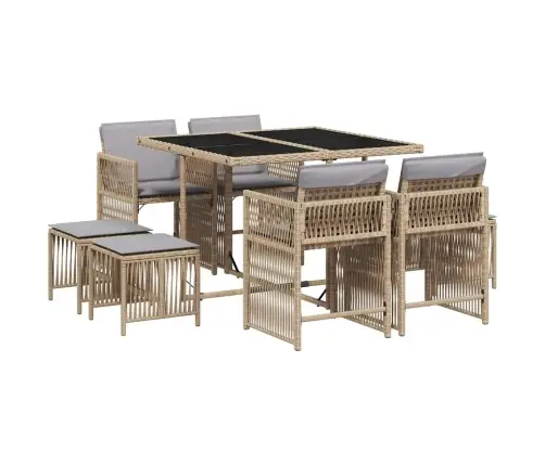 Sodo Komplektas Su Pagalvėlėmis, 9 Dalių, Smėlio, Poliratanas