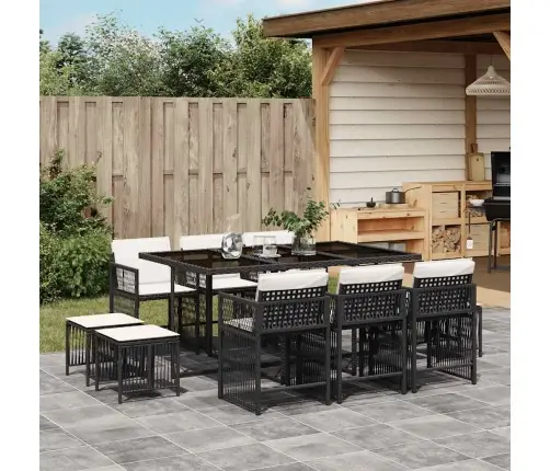 11-Osaline Aiamööbli Komplekt Patjadega, Must, Polürotang
