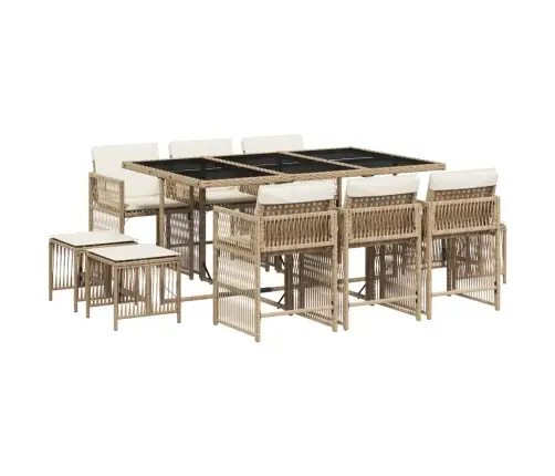 11-Osaline Aiamööbli Komplekt Patjadega, Beež, Polürotang