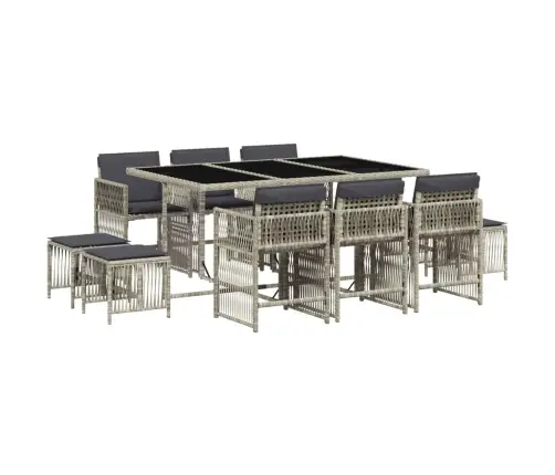 Sodo Komplektas Su Pagalvėlėmis, 11 Dalių, Pilkas, Poliratanas