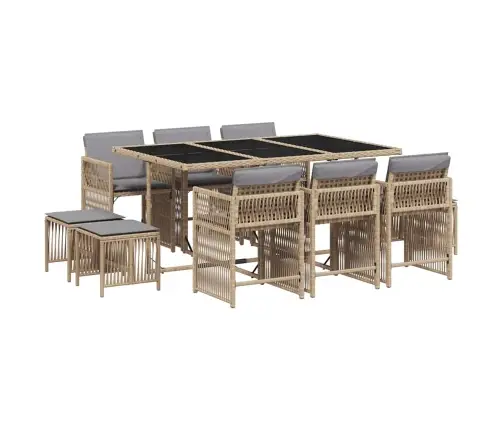 11-Daļīgs Virtuves Mēbeļu Komplekts Ar Matračiem,Pe Rotangpalma Vidaxl