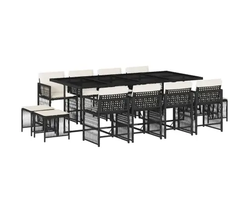 13-Daļīgs Dārza Mēbeļu Komplekts Ar Matračiem, Melns Pe Vidaxl