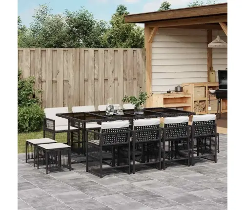 13-Daļīgs Dārza Mēbeļu Komplekts Ar Matračiem, Melns Pe Vidaxl