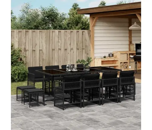 13-Daļīgs Dārza Mēbeļu Komplekts Ar Matračiem, Melns Pe Vidaxl