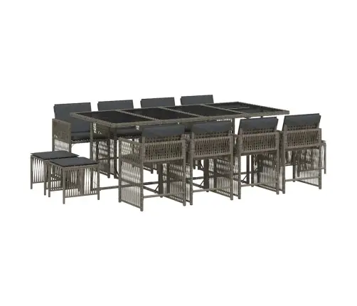 13-Daļīgs Dārza Mēbeļu Komplekts Ar Matračiem, Pelēks Pe Vidaxl