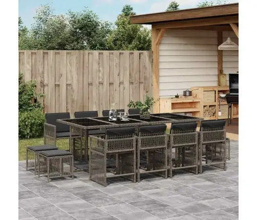 13-Daļīgs Dārza Mēbeļu Komplekts Ar Matračiem, Pelēks Pe Vidaxl