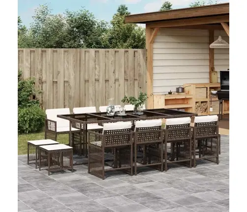 13-Daļīgs Dārza Mēbeļu Komplekts, Matrači, Brūna Pe Rotangpalma Vidaxl