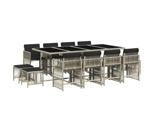 13-Osaline Aia Söögimööbli Komplekt Patjadega, Hall, Polürotang