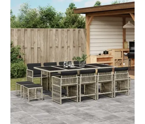 13-Osaline Aia Söögimööbli Komplekt Patjadega, Hall, Polürotang